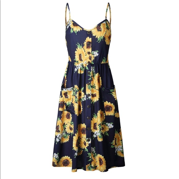 NEW Navyblue Floral Print Spaghetti Strap Sundress - Picture 6 of 10